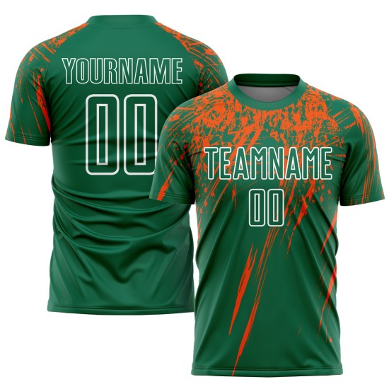 Kelly Jersey Sublimatie Uniform Voetbal Oranje-Wit Aangepast Groen Kelly Jersey Sublimatie Uniform Voetbal Oranje-Wit Aangepast Groen