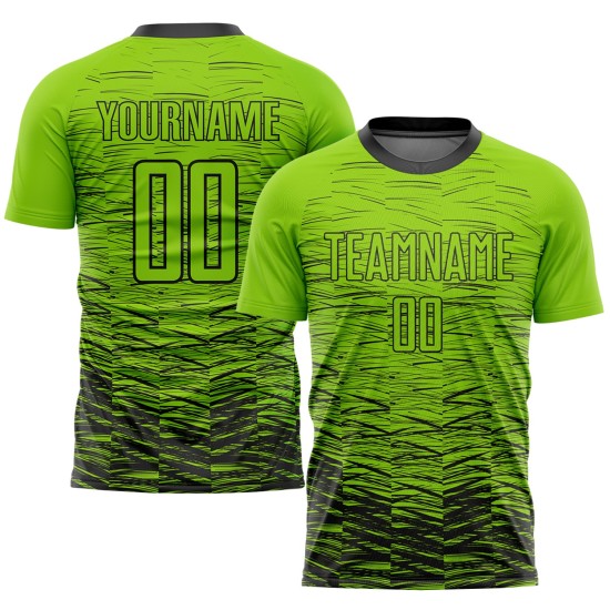 Uniform Voetbal Neon Groen Sublimatie Aangepast Zwart Jersey