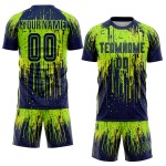 Marineblauw-neon jersey neon sublimatie voetbaluniform geel op maat groen