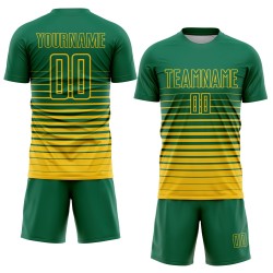 Mode Kelly Custom Groen Uniform Voetbal Sublimatie Fade Pinstripe Jersey Geel