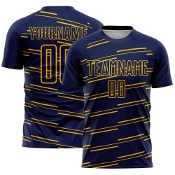 Voetbaluniform Lijnen Sublimatie Geel Marineblauw Aangepast Jersey