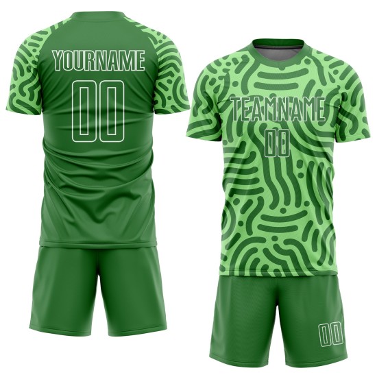 Voetbal Neon Sublimatie Jersey Kelly Groen Aangepast Uniform Groen-Wit Voetbal Neon Sublimatie Jersey Kelly Groen Aangepast Uniform Groen-Wit