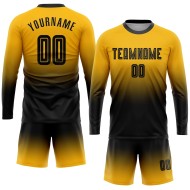 Fade Custom Zwart Jersey Goud Uniform Voetbal Lange Mode Mouw Sublimatie Fade Custom Zwart Jersey Goud Uniform Voetbal Lange Mode Mouw Sublimatie