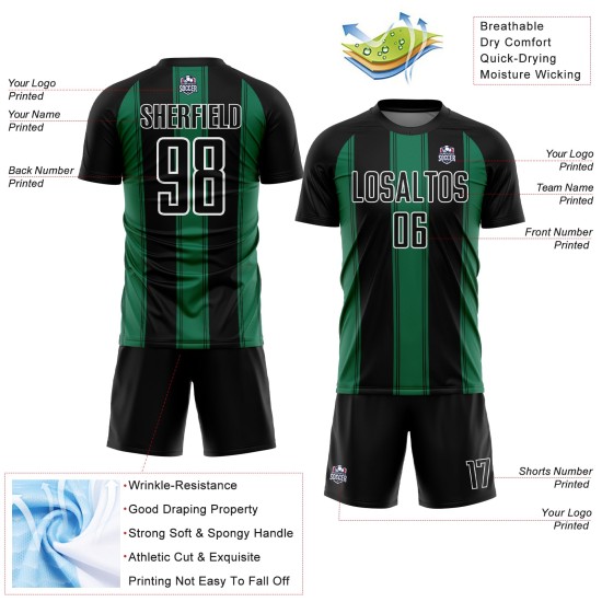 Jersey Line Custom Kelly Sublimatie Zwart Voetbaluniform Groen-Wit Jersey Line Custom Kelly Sublimatie Zwart Voetbaluniform Groen-Wit