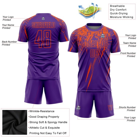 Paars voetbaltenue shirt op maat gemaakt met oranje sublimatie