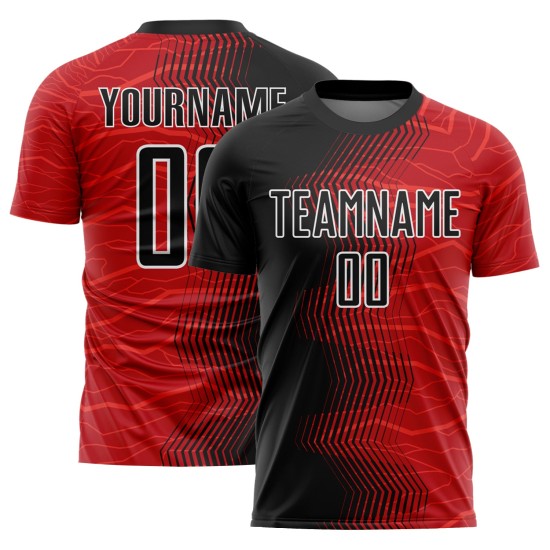 Sublimatie Zwart-Wit Gradiënt Jersey Voetbal Rood Aangepast Uniform Pijl Sublimatie Zwart-Wit Gradiënt Jersey Voetbal Rood Aangepast Uniform Pijl
