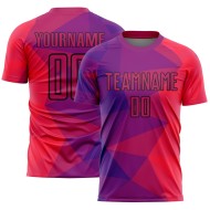 Geometrisch uniform sublimatie rood-zwarte vormen paars voetbalshirt op maat