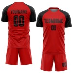 Sublimatie Rood Custom Jersey Zwart Voetbaluniform Sublimatie Rood Custom Jersey Zwart Voetbaluniform