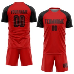 Sublimatie Rood Custom Jersey Zwart Voetbaluniform
