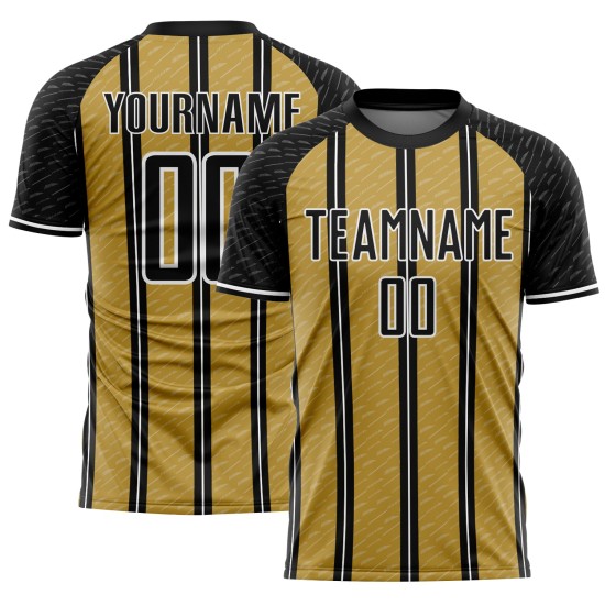 Voetbaluniform op maat, oude jerseylijn, goud-wit, sublimatie, zwart