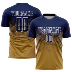 Marineblauw-wit aangepast voetbalshirt, oud sublimatie-uniform, goud