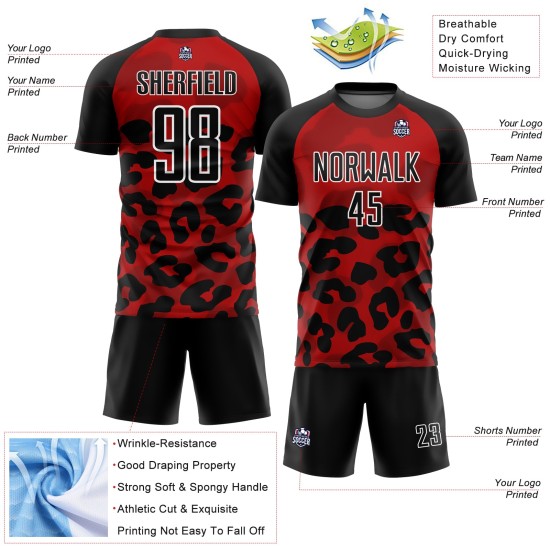 Animal Soccer Custom Jersey Zwart-Wit Sublimatie Rood Print Uniform Animal Soccer Custom Jersey Zwart-Wit Sublimatie Rood Print Uniform