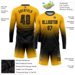Fade Custom Zwart Jersey Goud Uniform Voetbal Lange Mode Mouw Sublimatie Fade Custom Zwart Jersey Goud Uniform Voetbal Lange Mode Mouw Sublimatie