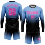 Roze-zwart licht voetbalshirt met lange mouwen en vervaagde mouwen, op maat gemaakt, sublimatieblauw uniform