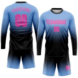 Roze-zwart licht voetbalshirt met lange mouwen en vervaagde mouwen, op maat gemaakt, sublimatieblauw uniform
