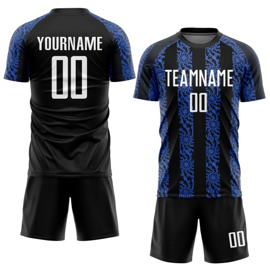Sublimatie Wit-Koninklijk Aangepast Jersey Zwart Uniform Voetbal Sublimatie Wit-Koninklijk Aangepast Jersey Zwart Uniform Voetbal