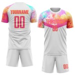 Roze-gouden uniform voetbalshirt sublimatie wit op maat Roze-gouden uniform voetbalshirt sublimatie wit op maat
