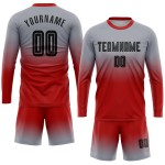 Mode Sublimatie Lange Uniform Zwart-Rood Aangepaste Grijze Fade Mouw Jersey Voetbal Mode Sublimatie Lange Uniform Zwart-Rood Aangepaste Grijze Fade Mouw Jersey Voetbal
