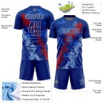 Blauw shirt druipend koninklijk sublimatie-uniform op maat gemaakte spetters rood licht kunst voetbal