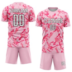 Licht sublimatiepatroon Abstract roze aangepast geometrisch voetbalshirt zwart-roze uniform