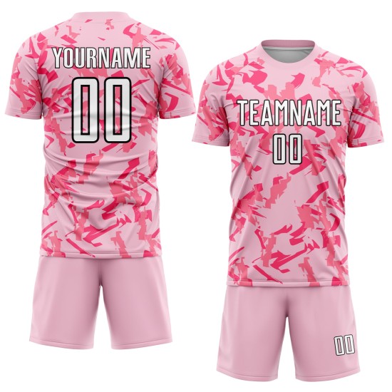 Licht sublimatiepatroon Abstract roze aangepast geometrisch voetbalshirt zwart-roze uniform Licht sublimatiepatroon Abstract roze aangepast geometrisch voetbalshirt zwart-roze uniform