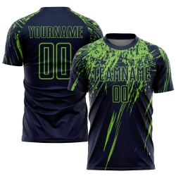 Marineblauw shirt op maat gemaakt groen uniform voetbal sublimatie neon