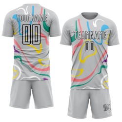 Vloeiende uniforme zwarte aangepaste vormen jersey grijze voetbal sublimatie