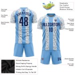 Lichtblauw voetbalshirt sublimatie marineblauw-wit uniform op maat Lichtblauw voetbalshirt sublimatie marineblauw-wit uniform op maat