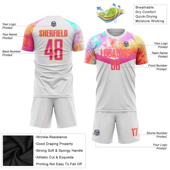 Roze-gouden uniform voetbalshirt sublimatie wit op maat Roze-gouden uniform voetbalshirt sublimatie wit op maat