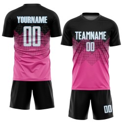 Sublimatie Gradiënt Vierkant Roze Voetbal Aangepast Zwart-Lichtblauw Vorm Uniform Jersey