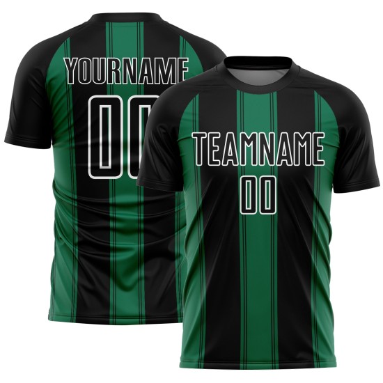 Jersey Line Custom Kelly Sublimatie Zwart Voetbaluniform Groen-Wit Jersey Line Custom Kelly Sublimatie Zwart Voetbaluniform Groen-Wit