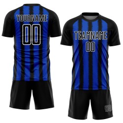 Uniform Line Custom Thunder Blauw-Wit Zwart Jersey Voetbal Sublimatie