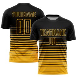 Jersey Fade Fashion Voetbaluniform Aangepaste Krijtstreep Sublimatie Goud Zwart