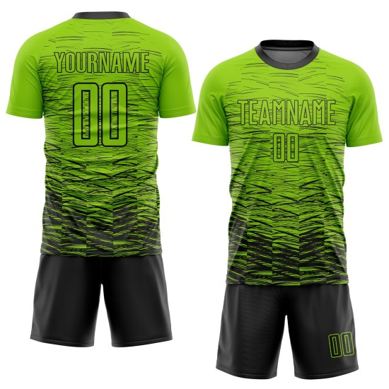 Uniform Voetbal Neon Groen Sublimatie Aangepast Zwart Jersey