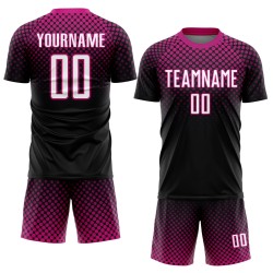 Sublimatie Zwart Jersey Aangepaste Halftone Stippen Roze Uniform Voetbal Wit-Diep