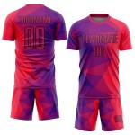 Geometrisch uniform sublimatie rood-zwarte vormen paars voetbalshirt op maat Geometrisch uniform sublimatie rood-zwarte vormen paars voetbalshirt op maat