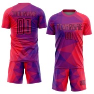 Geometrisch uniform sublimatie rood-zwarte vormen paars voetbalshirt op maat Geometrisch uniform sublimatie rood-zwarte vormen paars voetbalshirt op maat