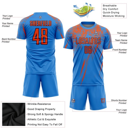Poederuniform Blauw Jersey Aangepast Oranje-Marineblauw Sublimatie Voetbal