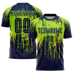 Marineblauw-neon jersey neon sublimatie voetbaluniform geel op maat groen
