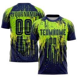 Marineblauw-neon jersey neon sublimatie voetbaluniform geel op maat groen