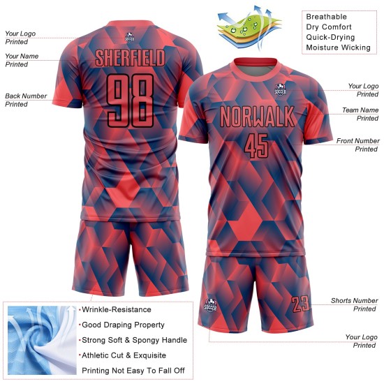 Sublimatie Rode Vormen Uniform Jersey Geometrisch Zwart Vuur Voetbal Aangepast Sublimatie Rode Vormen Uniform Jersey Geometrisch Zwart Vuur Voetbal Aangepast