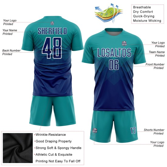 Marineblauw sublimatie voetbal US Custom blauw-wit shirt teal uniform