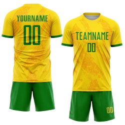 Sublimatie Custom Gras Groen Uniform Goud Jersey Voetbal