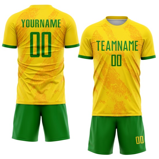 Sublimatie Custom Gras Groen Uniform Goud Jersey Voetbal Sublimatie Custom Gras Groen Uniform Goud Jersey Voetbal