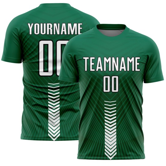 Kelly Green Wit-Zwart Aangepaste Vormen Pijl Jersey Voetbaluniform Sublimatie Kelly Green Wit-Zwart Aangepaste Vormen Pijl Jersey Voetbaluniform Sublimatie