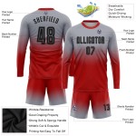 Mode Sublimatie Lange Uniform Zwart-Rood Aangepaste Grijze Fade Mouw Jersey Voetbal Mode Sublimatie Lange Uniform Zwart-Rood Aangepaste Grijze Fade Mouw Jersey Voetbal