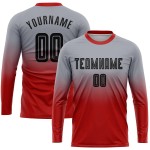 Mode Sublimatie Lange Uniform Zwart-Rood Aangepaste Grijze Fade Mouw Jersey Voetbal Mode Sublimatie Lange Uniform Zwart-Rood Aangepaste Grijze Fade Mouw Jersey Voetbal