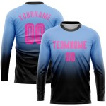 Roze-zwart licht voetbalshirt met lange mouwen en vervaagde mouwen, op maat gemaakt, sublimatieblauw uniform