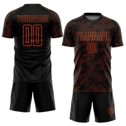 Aangepast sublimatie voetbal oranje shirt uniform zwart Aangepast sublimatie voetbal oranje shirt uniform zwart