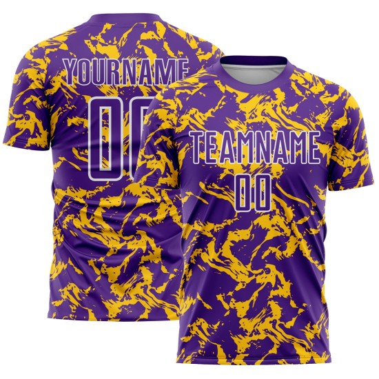 Goud-wit vloeibaar voetbal sublimatie aangepast uniform shirt abstract paars Goud-wit vloeibaar voetbal sublimatie aangepast uniform shirt abstract paars